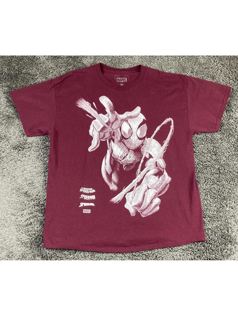 Marvel Spider-Man Web Whip T-Shirt Mens Maroon Graphic Tee Amazing Spiderman XL